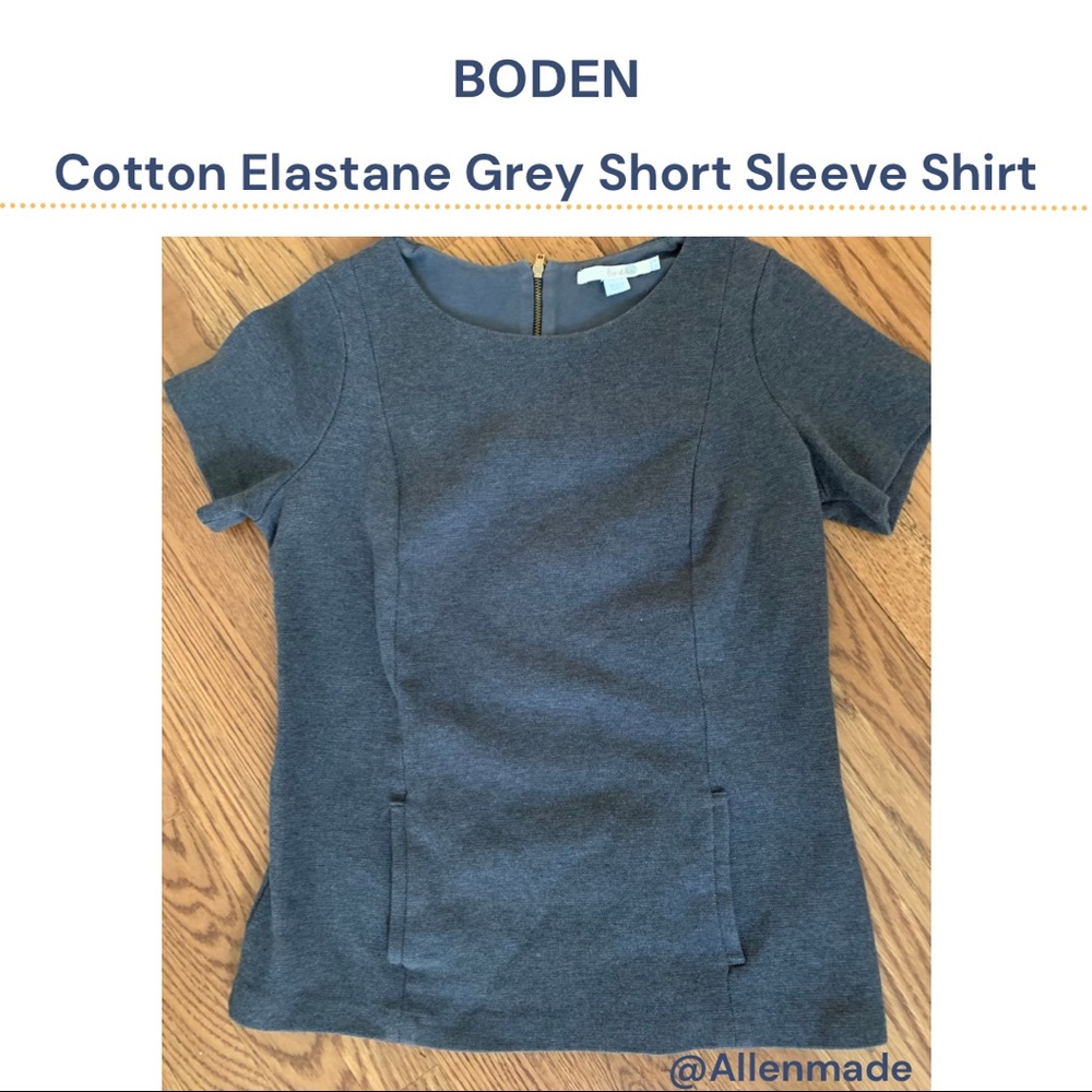 Boden Cotten Elastane Grey Top with pockets, pullover, zipper back Size US 8